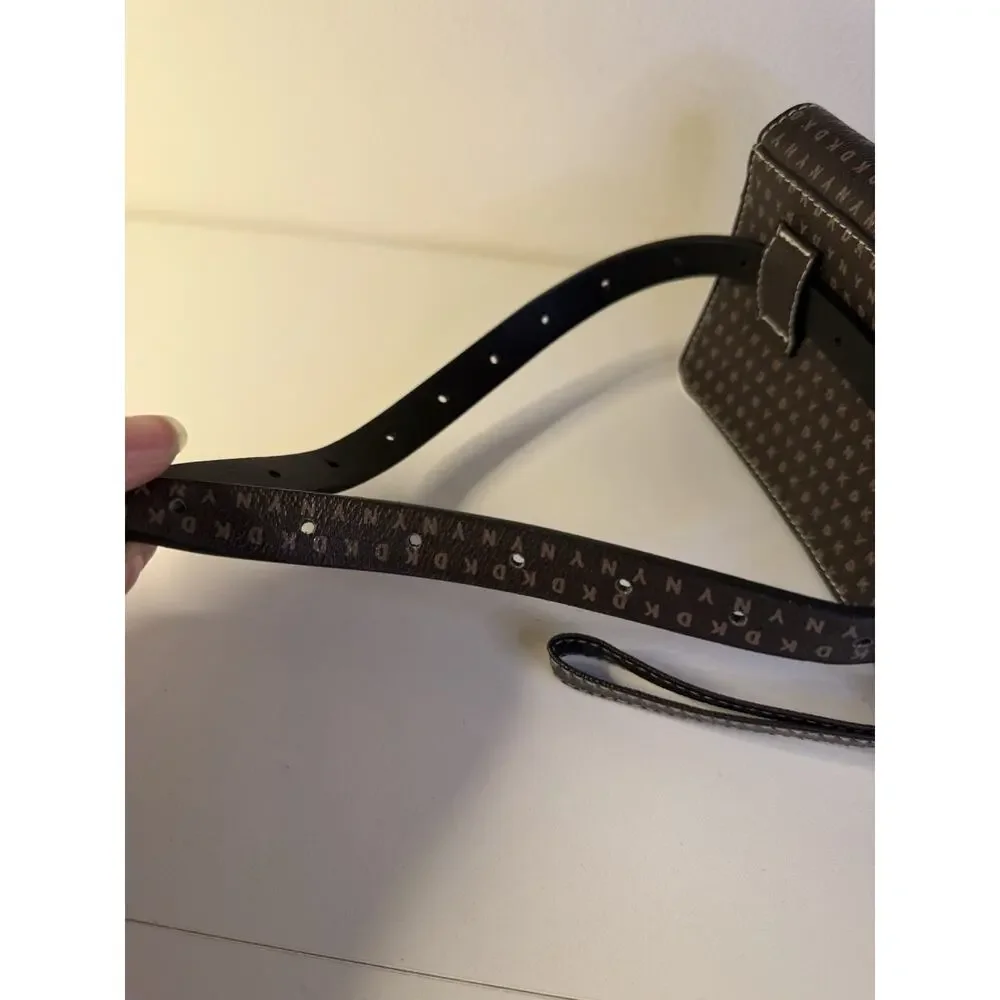 DKNY Convertible Belt Bag Wristlet Pouch Brown Monogram Logo Fanny Pack Clutch